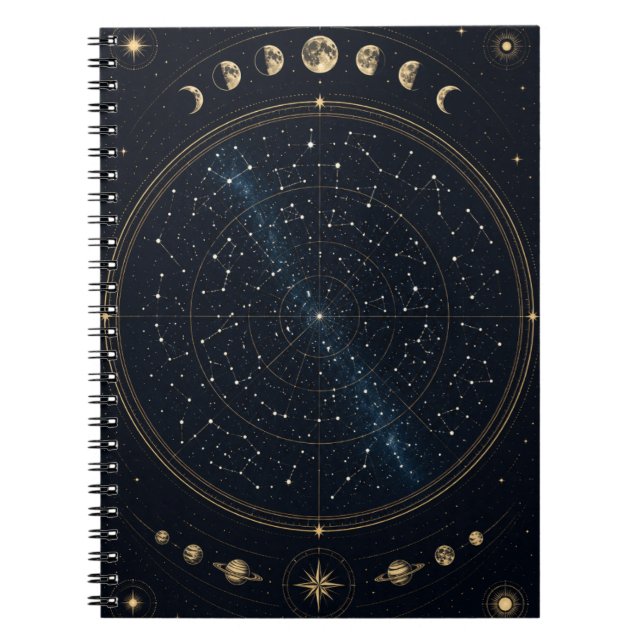 Espiral Mapa Estelar Celestial Caderno de Notas Fases da L (Frente)