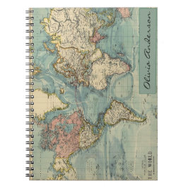 Espiral Mapa Mundial Vintage, Diário de Viagem, Caderno Pe