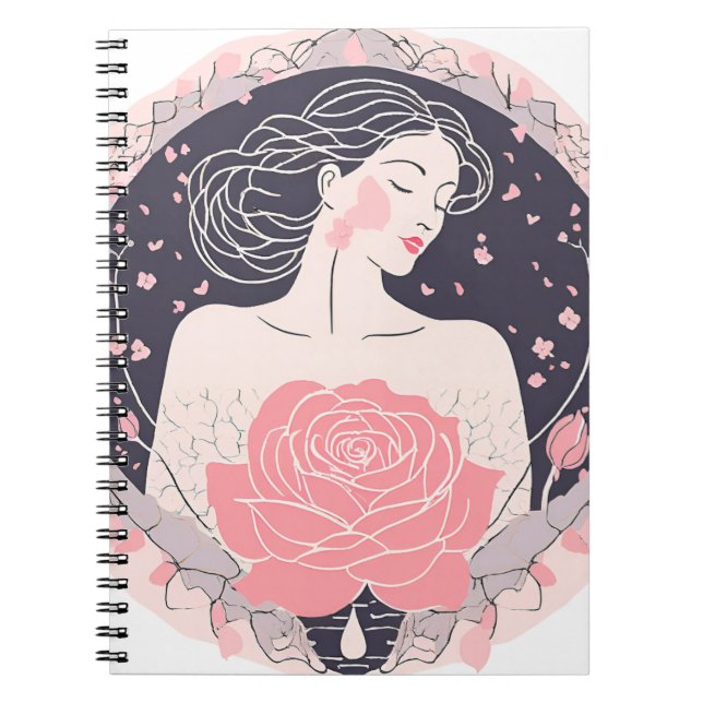 Espiral Mulher elegante abstração pacífica caderno rosa (Frente)