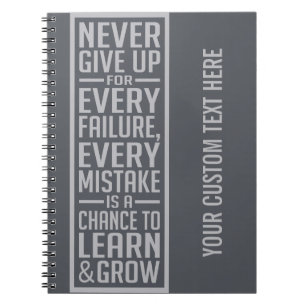 Espiral Nunca dê acima o caderno inspirador