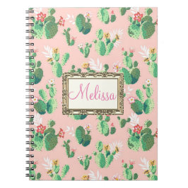 Espiral O cacto cor-de-rosa personalizado floresce caderno
