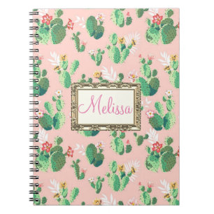 Espiral O cacto cor-de-rosa personalizado floresce caderno