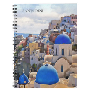 Espiral Oia, Santorini. Pintura de Greece.Oil. Caderno do