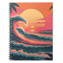 Onda do Pôr do Sol Vintage | Caderno Tropical Retr