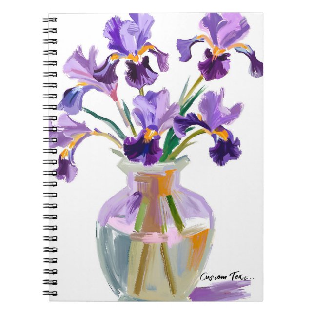 Espiral PERSONALISE Flores de Íris Roxo em um Caderno de V (Frente)