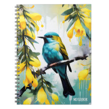 PERSONALIZAR: Pássaro + Flores Amarelas | Caderno