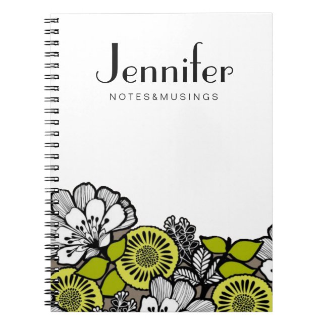 Espiral Personalize seu caderno - flores cinzentas (Frente)