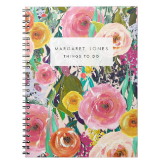 Espiral Pintura floral caderno personalizado do Diário