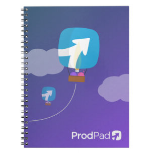 Espiral ProdPad "acima, acima de e afastado" caderno