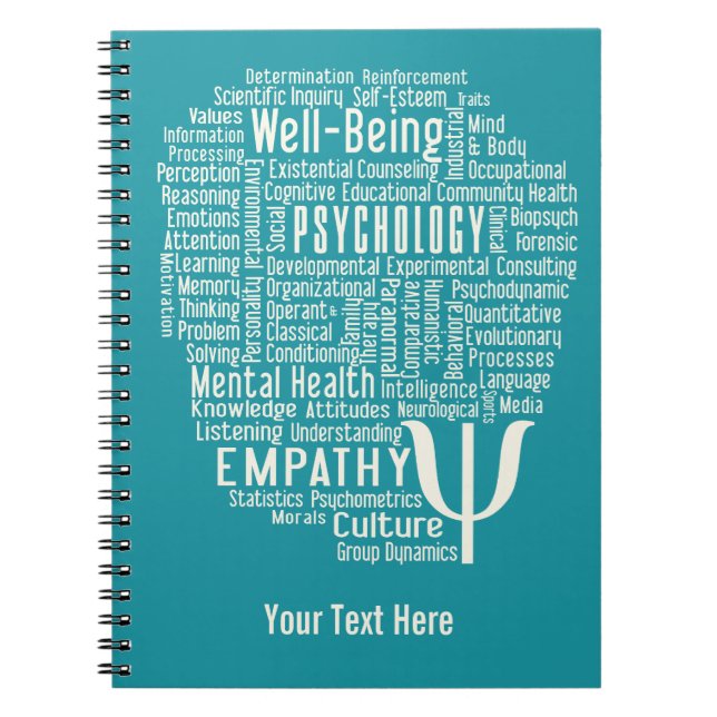 Espiral PSYCHOLOGY Word Cloud caderno de cores personaliza (Frente)