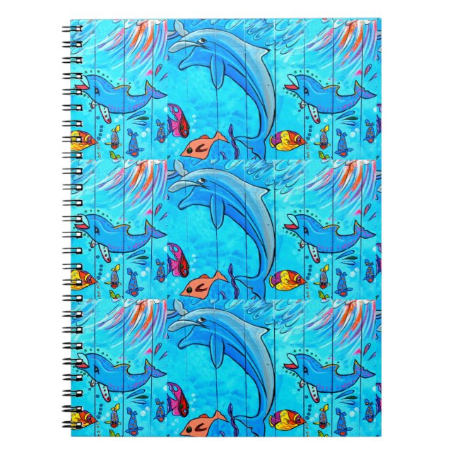 Espiral rodando golfinhos caderno azul (Frente)