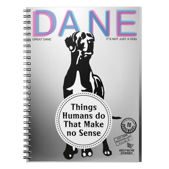 Espiral Sátira engraçada Caderno do Great Dane  (Frente)