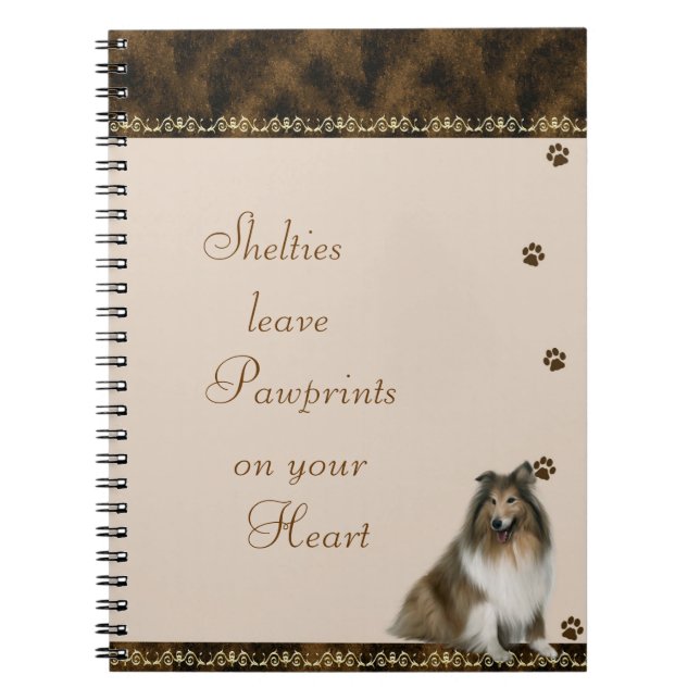 Espiral Shelties Pawrints em seu ~brown do caderno do (Frente)