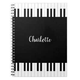 Espiral Teclado de piano, caderno preto e branco