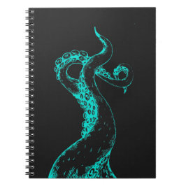 Espiral tentáculos de polvo aqua em caderno preto