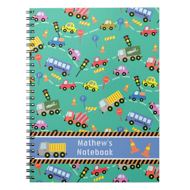 Espiral Transporte Teal.  Caderno (Frente)