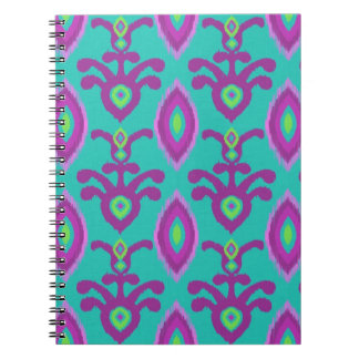 Espiral Turquesa e caderno roxo do design de Ikat