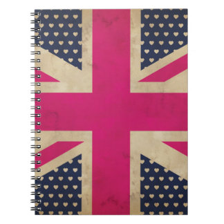 Espiral Union Jack velho no caderno cor-de-rosa da