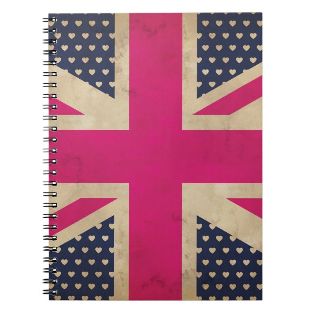 Espiral Union Jack velho no caderno cor-de-rosa da (Frente)