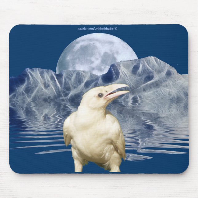 Espírito Branco Raven & Moon Wildlife Art Mousepad (Frente)
