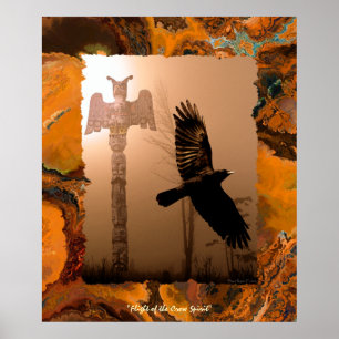 Espírito do corvo do vôo & poster da arte de pó