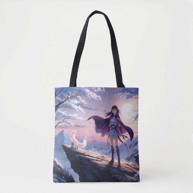 Espírito Fox Twilight | Anime Fantasy Tote Bag (Frente)