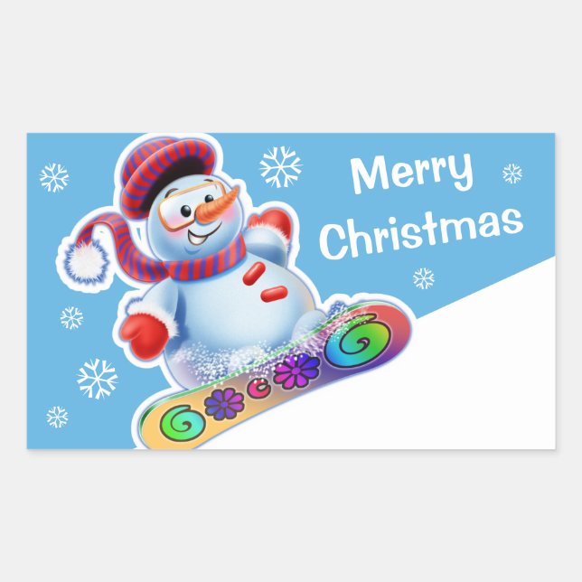 Esportes de neve com adesivo retangular de Natal. (Frente)