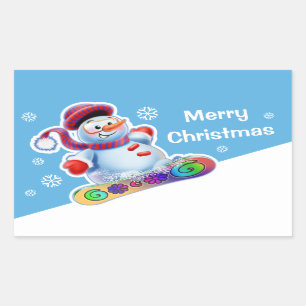 Esportes de neve com adesivo retangular de Natal.