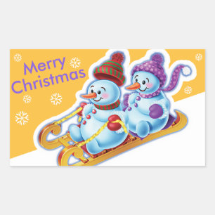 Esportes de neve com adesivo retangular de Natal.