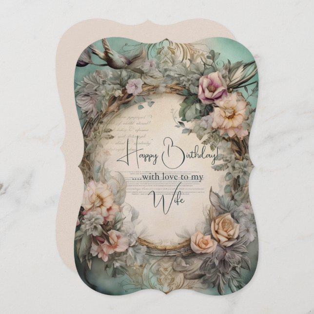 Esposa Aniversário Flores e Aves (Frente/Verso)