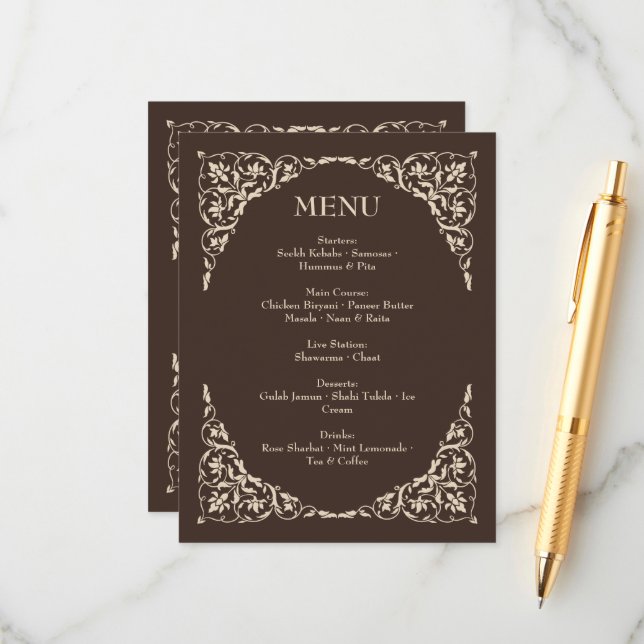 Espresso Luxe Brown and Beige Wedding Menu (Frente/Verso In Situ)