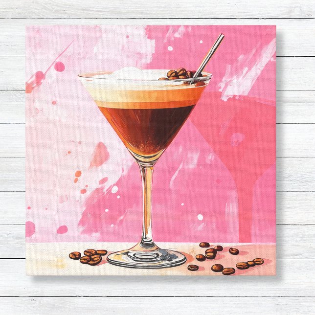 Espresso Martini com Canvas de café (Espresso Martini and Coffee Beans Kitchen or Home Bar Wall Art - Vibrant Pink Paint)