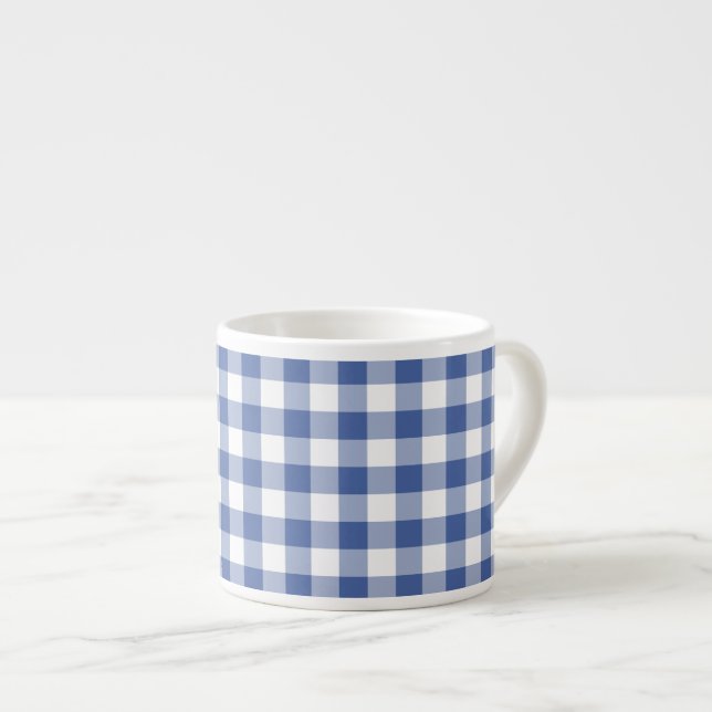Espresso Xícara de café Espresso, Azul Escuro Gingham (Frente Esquerda)