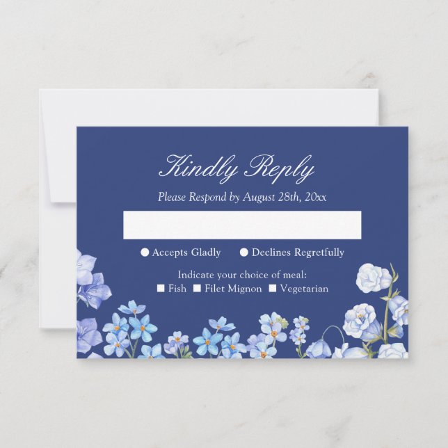 Esqueça-me Nots Royal Blue Floral Weding RSVP (Frente)