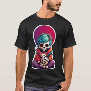 Esqueleto De Anime Segurando Uma Camisa De Gato No