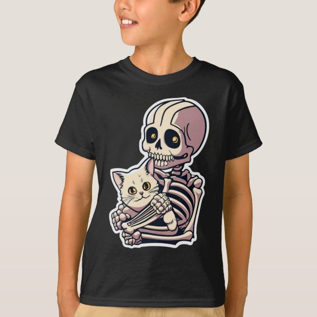 Esqueleto De Anime Segurando Uma Camisa De Gato No (Frente)