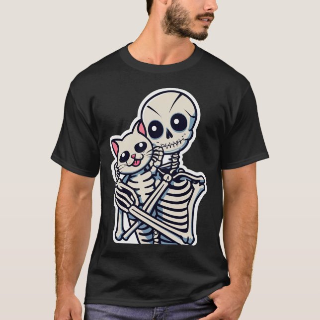 Esqueleto De Anime Segurando Uma Camisa De Gato No (Frente)