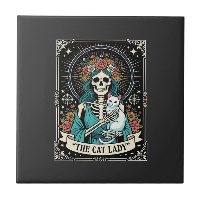 Esqueleto de Gata Tarot Floral Gótico (Frente)