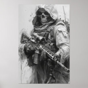 Esqueleto de Grim Reaper com Poster de Rifle de As