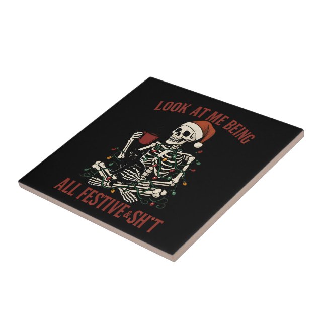 Esqueleto de Papai Noel com Gato Holiday Snark (Lateral)