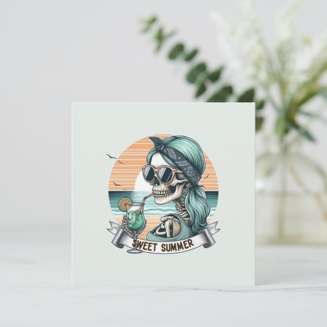 Esqueleto de verão doce - Design de Sol retrô (Em pé/Frente)