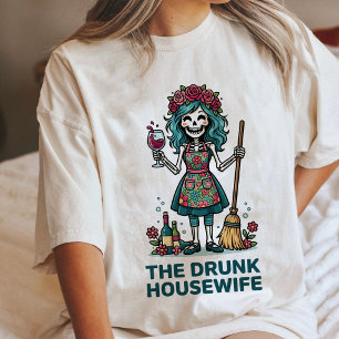Esqueleto Divertido de Dona de Casa Bêbada com Vin