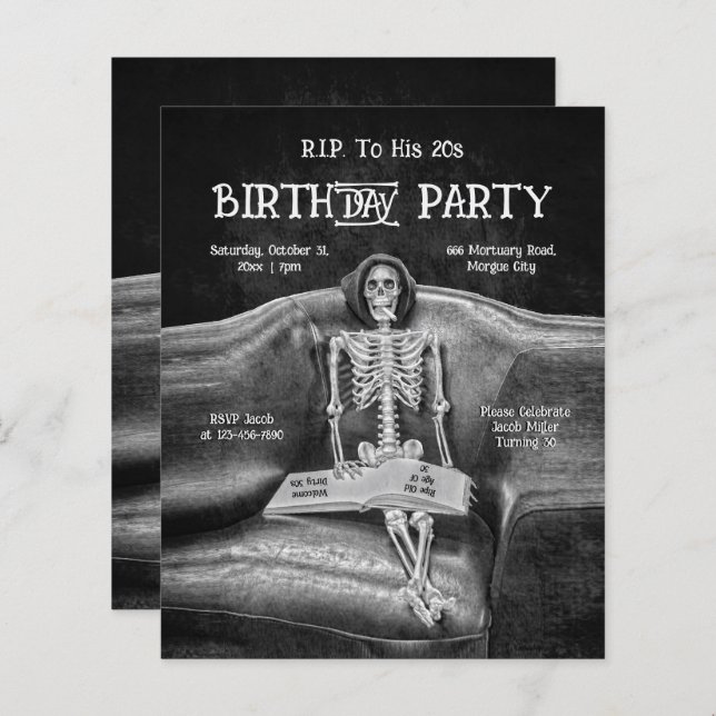 Esqueleto Engraçado Gótico RIP ao seu Orçamento do (Frente/Verso)