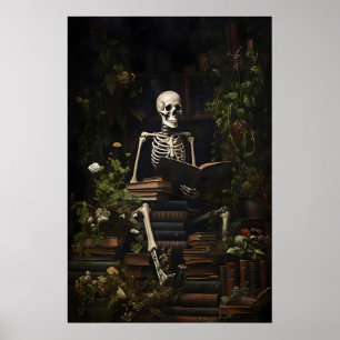 Esqueleto Floral Livros Impressão Biblioteca, Crân