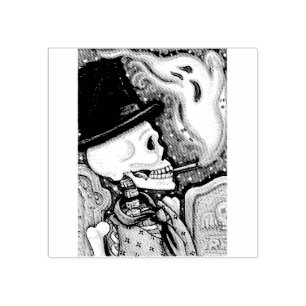 ESQUELETO FUMADOR, CARIMBO DE BORRACHA CEMETERY