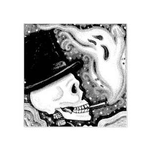 ESQUELETO FUMADOR, CARIMBO DE BORRACHA CEMETERY