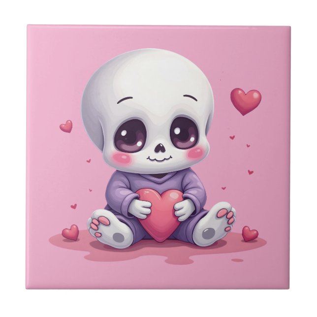 Esqueleto Kawaii Segurando Coração (Frente)