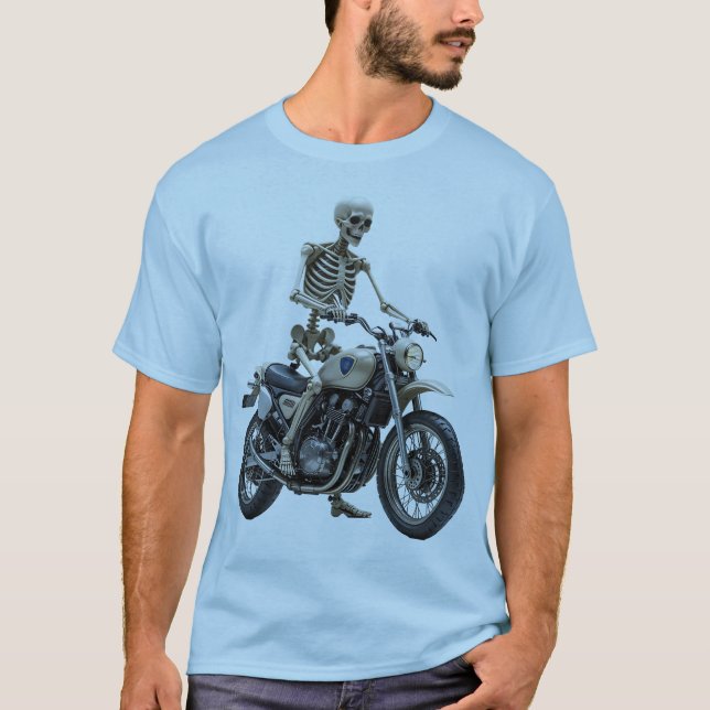 Esqueleto na camiseta básica de moto masculino (Frente)