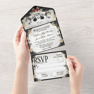 Esqueletos de Casamento de Rosa Negro Elegante do