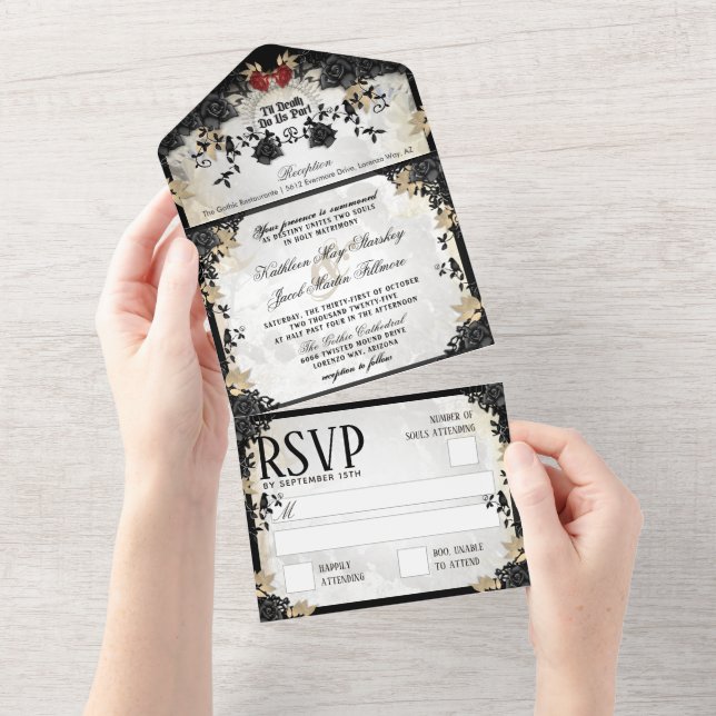 Esqueletos de Casamento de Rosa Negro Elegante do  (Aba destacável)